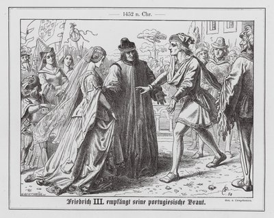 Císař Svaté říše římské Fridrich III. vítá svou snoubenku Eleonoru Portugalskou. od Wilhelm Camphausen