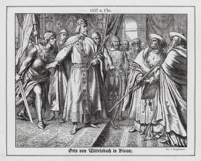 Císař Svaté říše římské Fridrich I. brání Ottovi z Wittelsbachu v útoku na papežského legáta v Besanconu. od Wilhelm Camphausen
