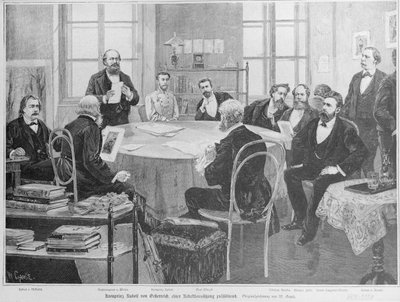 Korunní princ Rudolf na redakční poradě (dřevoryt) od Wilhelm Gause