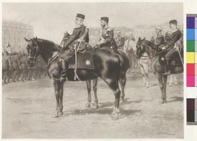Císař František Josef I. a car Mikuláš II. na přehlídce na Champ-de-Mars v Petrohradě. od Wilhelm Gause