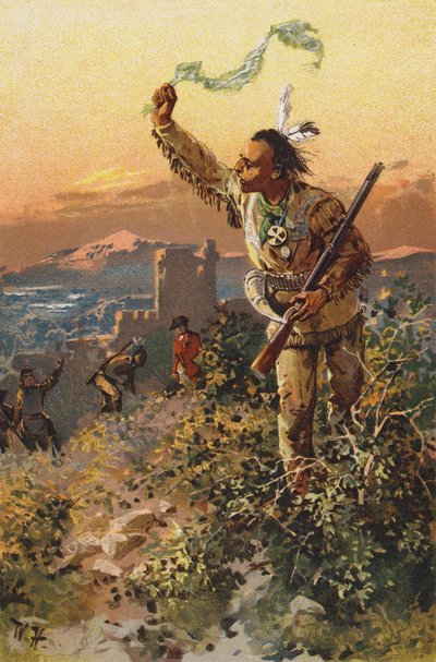 Scéna z Posledního Mohykána, James Fenimore Cooper (barevné lito) od Wilhelm Hoffmann