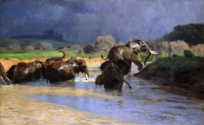 Koupání slonů; Koupání slonů, 1908 od Wilhelm Kuhnert