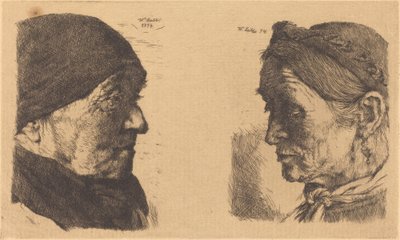 Portrét staré rolnice v profilu vpravo a rolnice se zavřenýma očima od Wilhelm Maria Hubertus Leibl