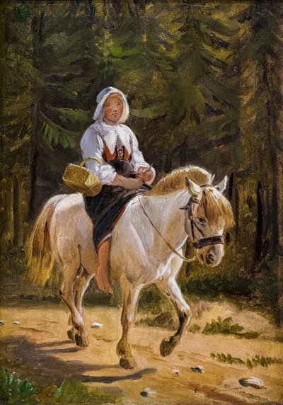 Žena z Dalecarlie jedoucí bosá na bílém koni od Wilhelm Marstrand