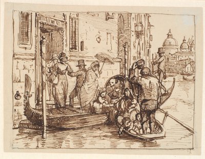 Vystupování z gondoly v Canal Grande v Benátkách. V pozadí Santa Marie delle Salute od Wilhelm Marstrand
