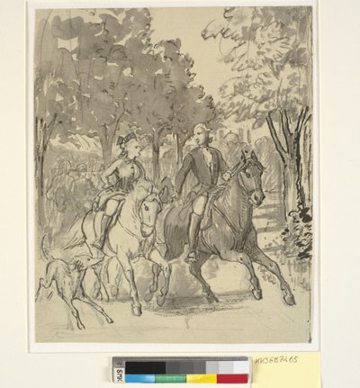 Caroline Mathilde a Struensee na projížďce na koni v Hørsholmu od Wilhelm Marstrand