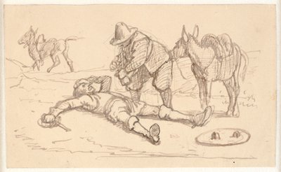 Don Quijote leží zraněný a pomáhá mu Sancho od Wilhelm Marstrand