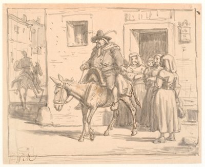 Don Quijote a Sancho Panza opouštějí krčmu od Wilhelm Marstrand