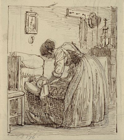 Italská žena s dítětem v kolébce od Wilhelm Marstrand