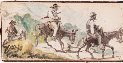 P.C. Skovgaard a A. Kittendorff jedoucí na oslech v horské krajině od Wilhelm Marstrand