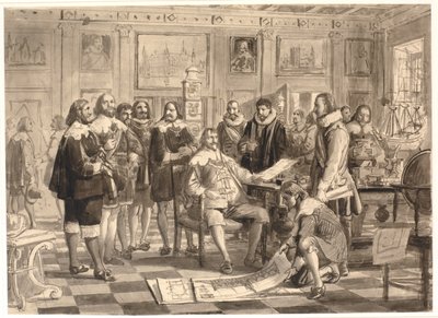 Plán burzy předkládá Chr. 4. v audienční síni v Rosenborgu od Wilhelm Marstrand