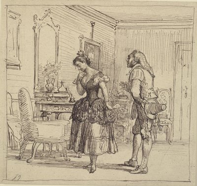 Rosina dává Figarovi dopis hraběti Almavivovi. (Lazebník sevillský) od Wilhelm Marstrand