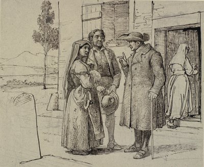 Před domem kněz nabádá mladý pár od Wilhelm Marstrand