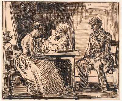 Návrh „Obrázku každodenního života“ (Návštěva nápadníka) od Wilhelm Marstrand