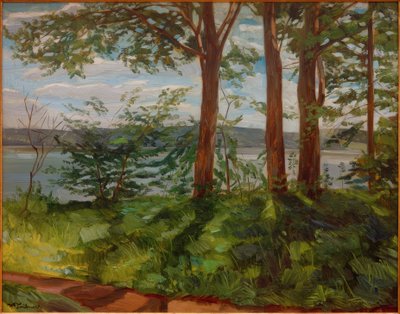 Krajina u jezera Starnberg se třemi stromy od Wilhelm Trübner