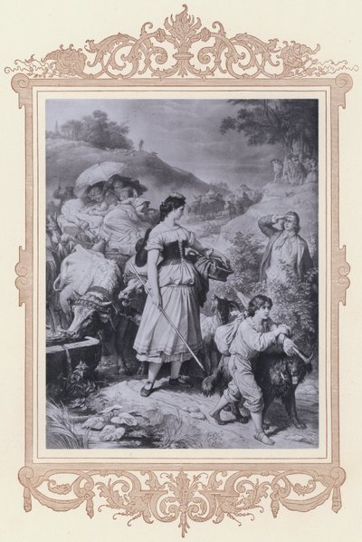Dorothea a emigranti, Hermann a Dorothea (litho) od Wilhelm von (after) Kaulbach