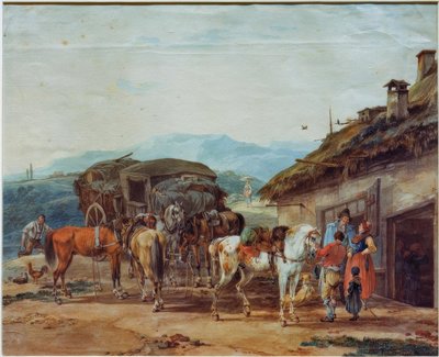 Výměna koní v cestovním autě od Wilhelm von Kobell