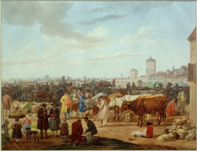Dobytčí trh na okraji města od Wilhelm von Kobell