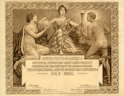 Louisiana Purchase Exposition prázdný certifikát zlaté medaile, 1904 od Will H. Low