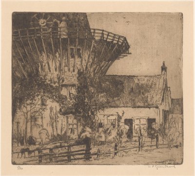 Dům na úpatí věžového mlýna v Leidschendamu od Willem Adrianus Grondhout (signed by artist)