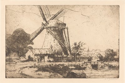 Větrný mlýn poblíž Haagu od Willem Adrianus Grondhout (signed by artist)
