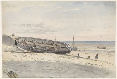 Lodě na pláži od Willem Anthonie van Deventer