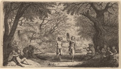 Bacchanal s tanečním párem v centru. od Willem Basse