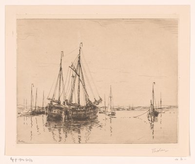 Přístav s kotvícími dvoustěžněmi Haven, Norderney (původní název) od Willem Bastiaan Tholen (signed by artist)