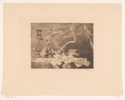Zátiší s padajícími a rozbitými předměty Konec (původní název) od Willem Bastiaan Tholen (signed by artist)