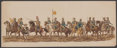Delftská přehlídka z roku 1862, první skupina Čtvrtý lustrum Královské akademie v Delftu - Ao. 1862 – Costumed Optogt (název série na předmětu) od Willem Bernardus IJzerdraat
