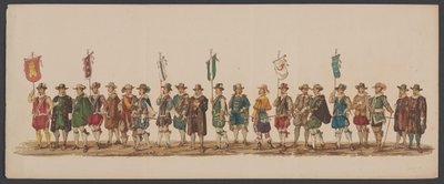 Delftská přehlídka 1862, pátá skupina Čtvrtý lustrum Královské akademie v Delftu - Ao. 1862 - Costumed Optogt (název série na předmětu) od Willem Bernardus IJzerdraat