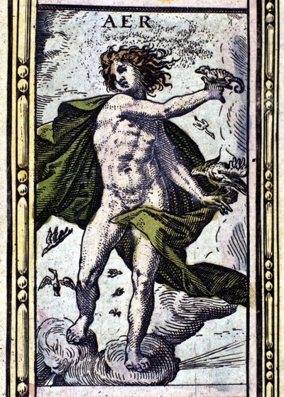 Vzduch, jeden ze čtyř prvků zastoupených v Atlasu W. Blaeu vytištěném v Amsterdamu v roce 1655. od Willem Blaeu