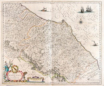 Ancona, Marche, Itálie, v "Theatrum Orbis Terrarum, sive Atlas Novus" Willema Blaeua, Amsterdam od Willem Blaeu
