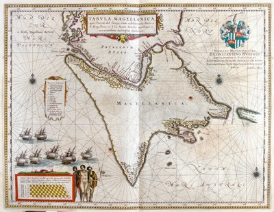 Argentina, Chile, Magellanův průliv, Fuego, v "Theatrum Orbis Terrarum, sive Atlas Novus" Willema Blaeua, Amsterdam od Willem Blaeu