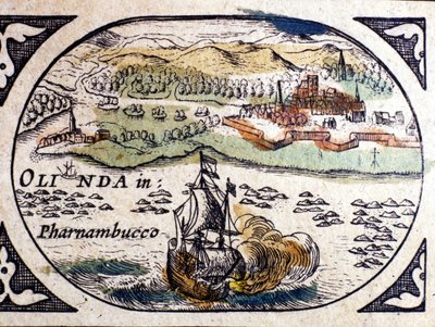 Brazílie, pohled na Pernambuco (Recife), Atlas W. G. Blaeu, Amsterdam 1600. od Willem Blaeu