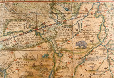 Detail Afriky z pozemského glóbu 1645/48 od Willem Blaeu