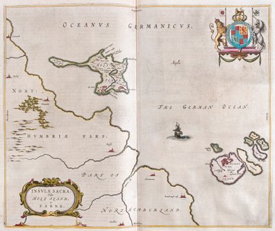 Svatý ostrov a Lindisfarne, v "Theatrum Orbis Terrarum, sive Atlas Novus" Willema Blaeua, Amsterdam od Willem Blaeu