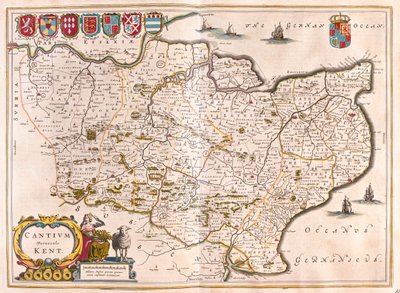 Kent, v "Theatrum Orbis Terrarum, sive Atlas Novus" Willema Blaeua, Amsterdam od Willem Blaeu