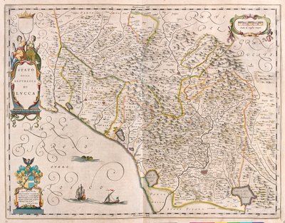 Lucca, Itálie, v "Theatrum Orbis Terrarum, sive Atlas Novus" Willema Blaeua, Amsterdam od Willem Blaeu