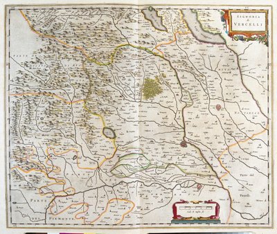 Piemont, Itálie, v "Theatrum Orbis Terrarum, sive Atlas Novus" Willema Blaeua, Amsterdam od Willem Blaeu