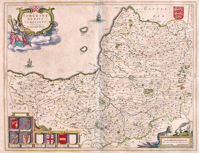 Somerset, v "Theatrum Orbis Terrarum, sive Atlas Novus" Willema Blaeua, Amsterdam od Willem Blaeu