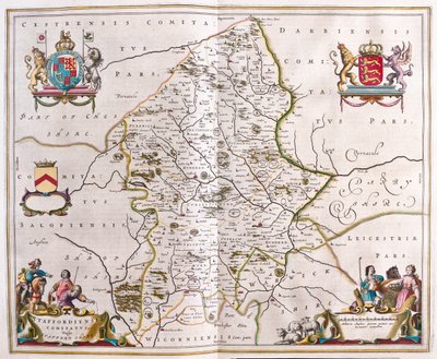 Staffordshire, n "Theatrum Orbis Terrarum, sive Atlas Novus", Willem Blaeu, Amsterdam od Willem Blaeu