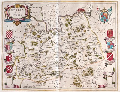 Surrey, v "Theatrum Orbis Terrarum, sive Atlas Novus" Willema Blaeua, Amsterdam od Willem Blaeu