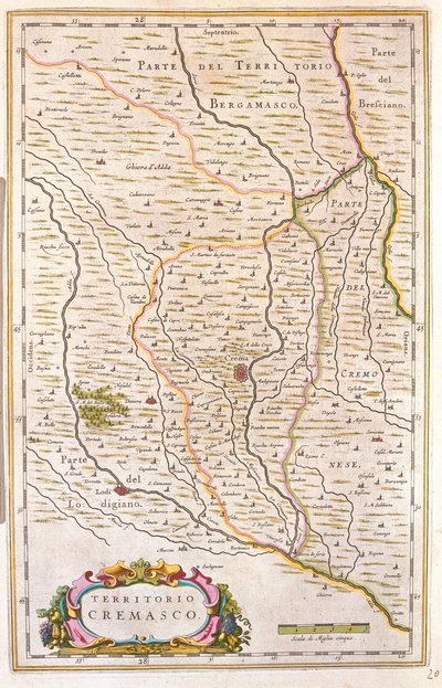 Území Crema, Itálie, v "Theatrum Orbis Terrarum, sive Atlas Novus" Willema Blaeua, Amsterdam od Willem Blaeu