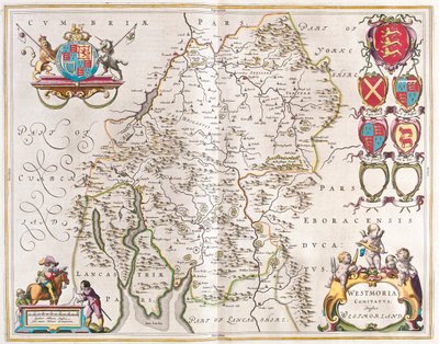 Westmorland, v "Theatrum Orbis Terrarum, sive Atlas Novus" Willema Blaeua, Amsterdam od Willem Blaeu