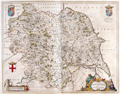 Yorkshire, v "Theatrum Orbis Terrarum, sive Atlas Novus" Willema Blaeua, Amsterdam od Willem Blaeu