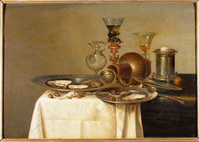 Poháry a ústřice (olej na dubovém dřevě) od Willem Claesz. Heda