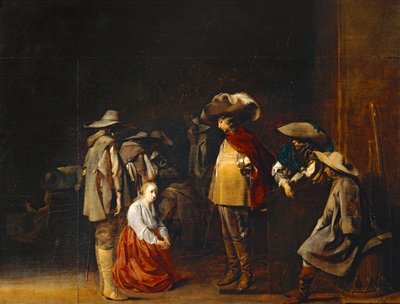 Corps de garde avec femme suppliant des soldats, dit aussi Les Maraudeurs - Stráž se ženou prosící vojáky, nazývaná také The marauders ... od Willem Cornelisz Duyster