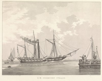 Kolesový parník na nábřeží Z.M. Parník Curaçao (název na objektu) od Willem Hendrik Hoogkamer
