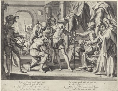 Hrabě Vilém III. z Holandska nařídí stětí svého soudního vykonavatele Thronus Justitiae (název série) od Willem Isaacsz. van Swanenburg